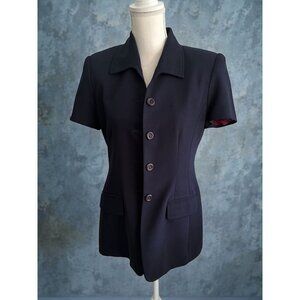 CASUAL CORNER Navy Blue Long Length Short Sleeve Blazer Jacket Size 6